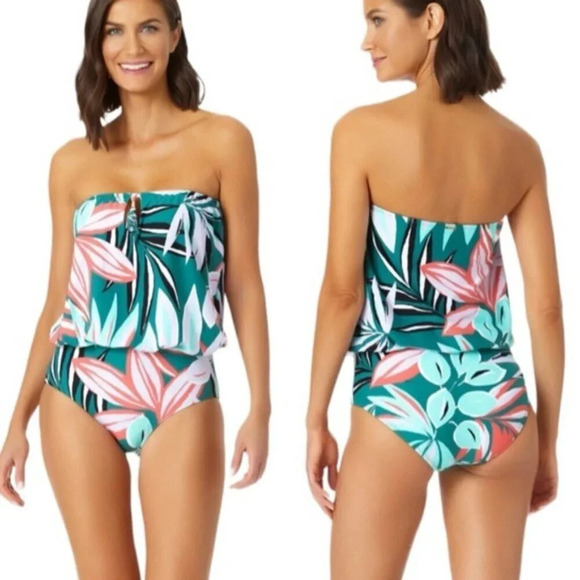Anne Cole Other - Anne Cole Tropical Print Blouson Strapless One Piece Swimsuit Size 6 NWT